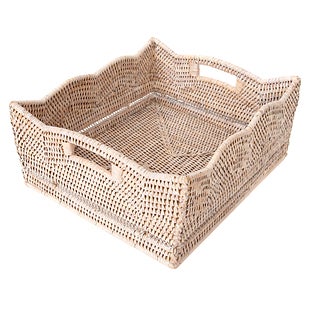 Artifacts Trading Company Artifacts Rattan Scallop Collection Shelf Basket - White wash